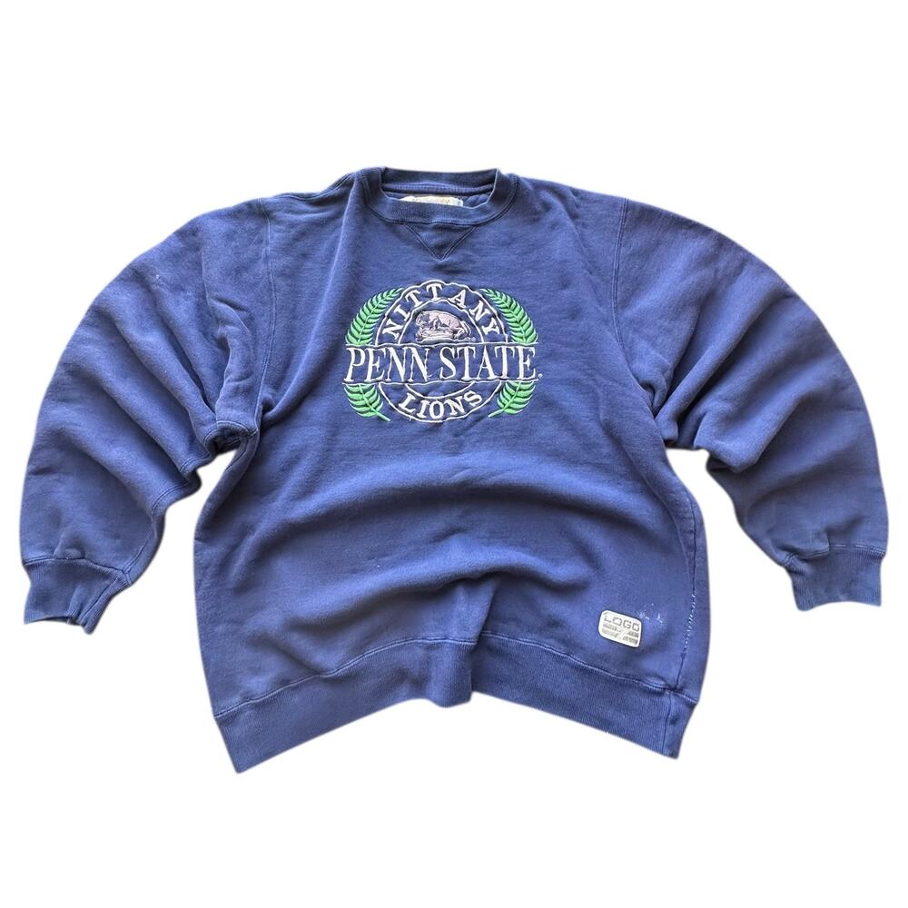Vintage 90's Logo 7 Penn State Embroidered Navy Crewneck Size Medium